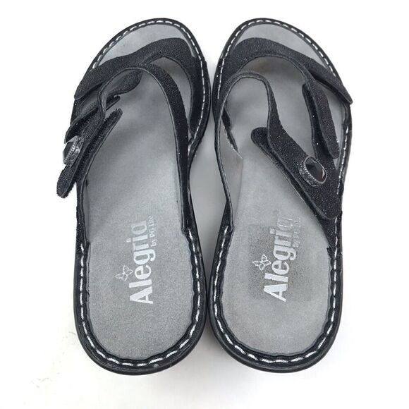 Alegria PG Lite Women Size 40 9.5-10 Black Glitter Sparkle Heel Sandals Open Toe - Picture 11 of 13